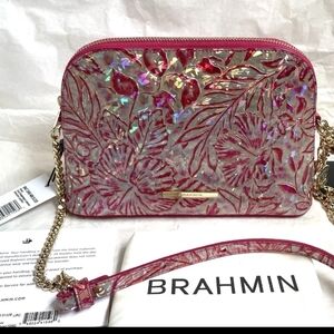 Bnwt Brahmin Iridescent Pink Floral Crossbody Bag